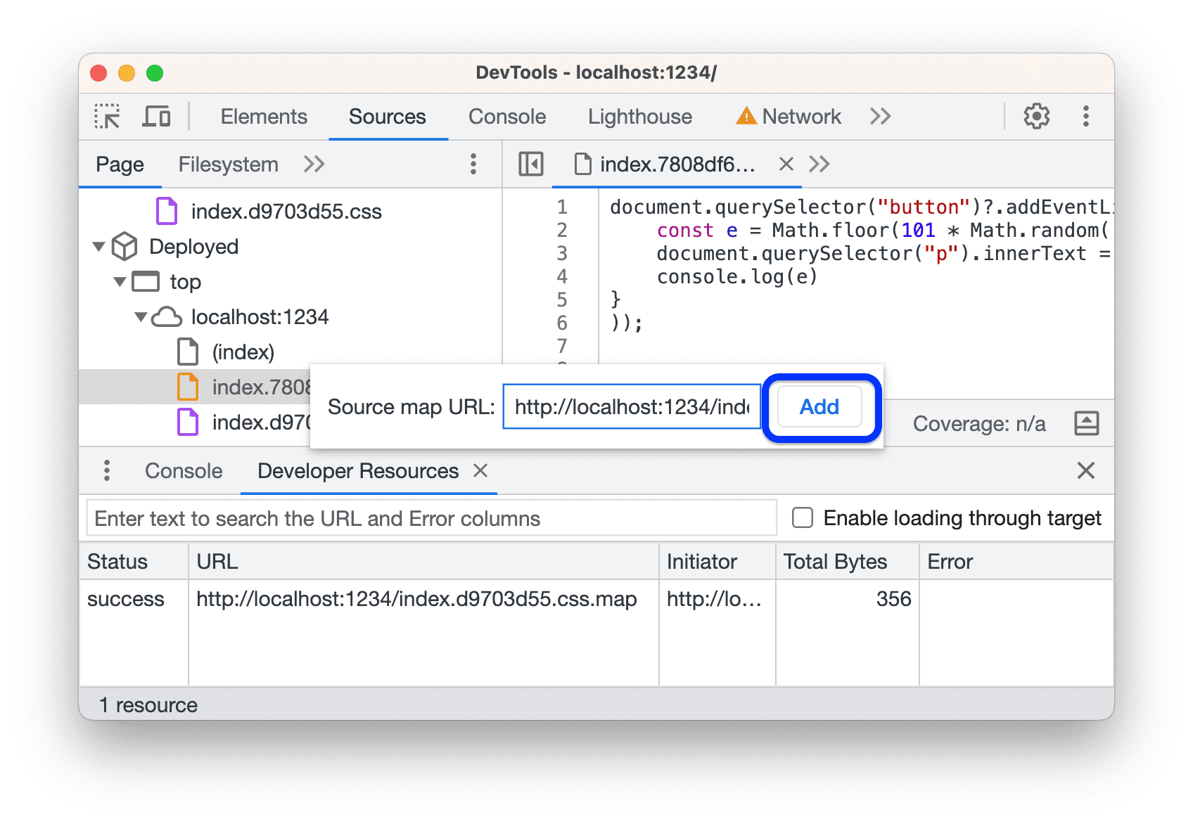 ระบุ URL ของการแมปแหล่งที่มา