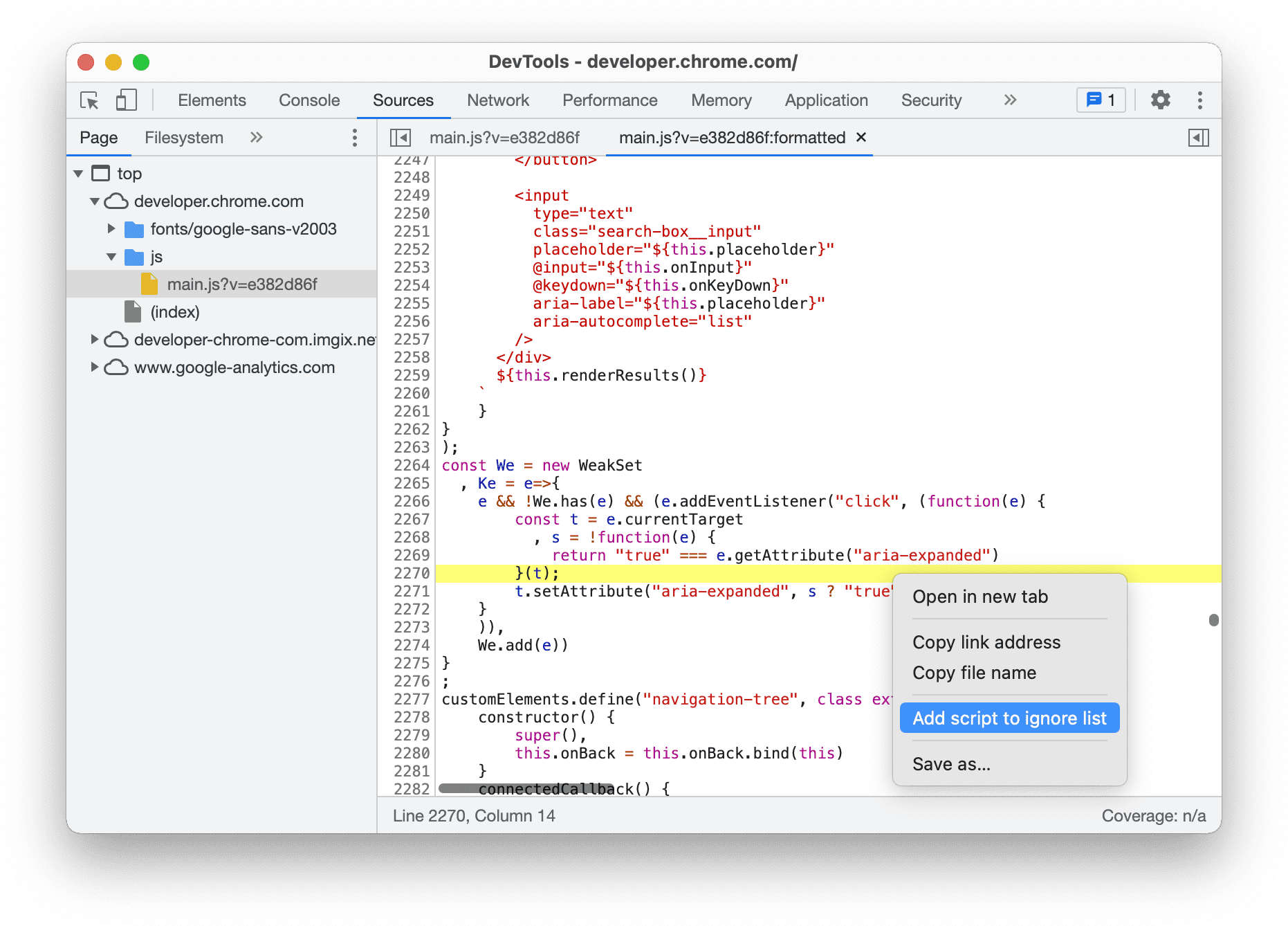 Een script negeren vanuit het Editor-venster.