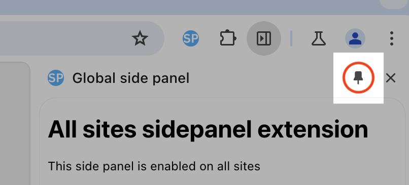 Yan panel kullanıcı arayüzündeki sabitleme simgesi.