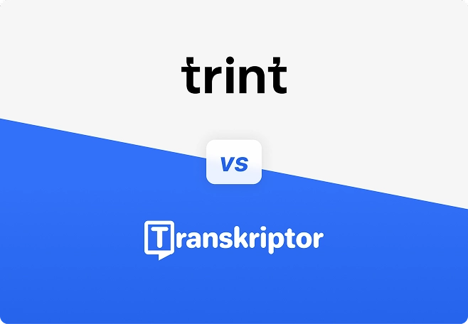 Confronto tra software di trascrizione Transkriptor e Trint che mostra alternative competitive per le soluzioni di conversione da audio a testo.